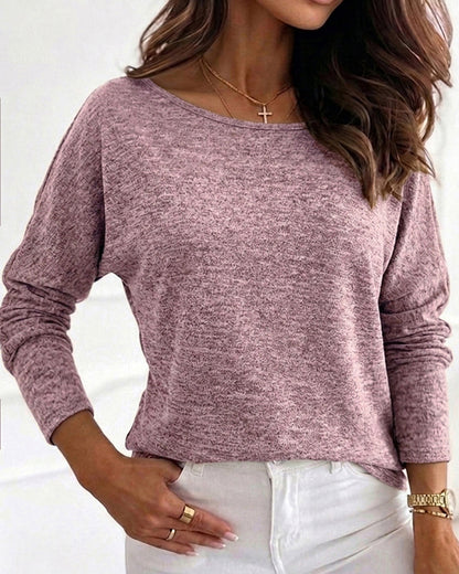 Women's Convertible Shoulder Batwing Sleeve Top Long Sleeve Loose Fit Casual Knit Tee