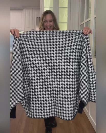 Houndstooth Print Versatile Loose Fit Sweater Coat Casual Warm Cape Shawl