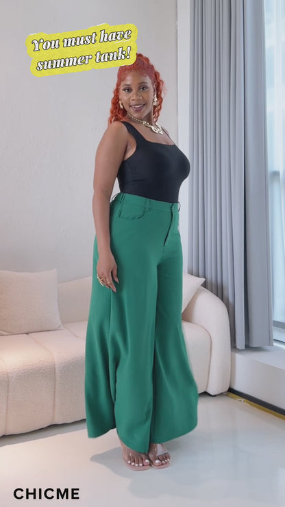 U-Neck Sleeveless Tank Seamless Skinny Layering Top with Built-In Bra