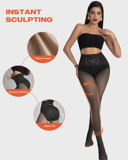 ChicMe ShapeLift Transparent Butt Lifting Tight Fleece Lined Tummy Control Thick High Waist Elasticity Thermal Pantyhose Warm Leggings