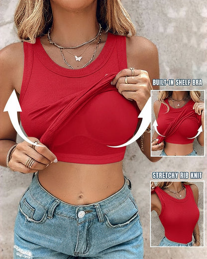 ChicMe Built-in Bra Ribbed Round Neck Tank Top