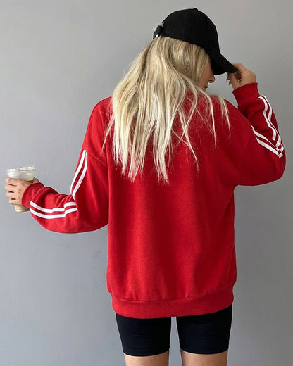 Women's Varsity Jacket Contrast Side Striped Loose Baseball Jacket Button Up Bomber Jacket