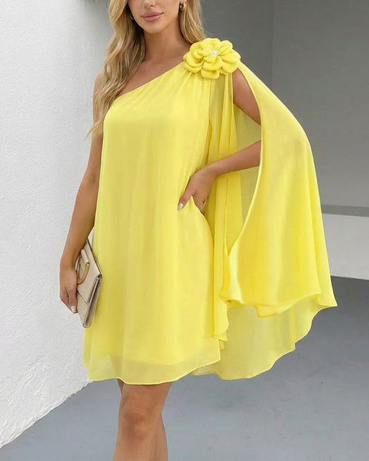3D Flower Decor One Shoulder Sleeveless Mini Dress Casual A Line Vacation Dress